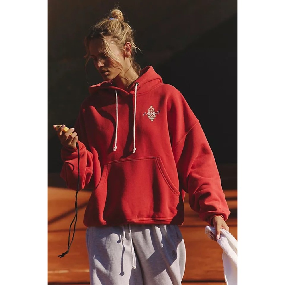 Free People Movement Final Call Front Logo Hoodie Cranberry Red Size Small NWT